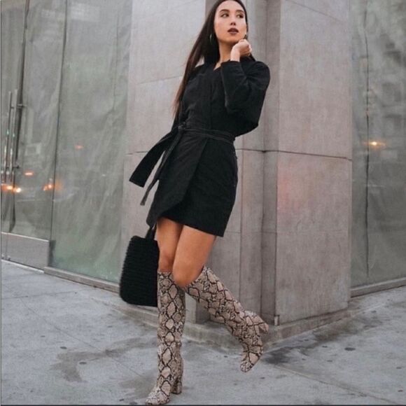 Zara Faux Snakeskin Knee High Block Heel Boots 37 - Picture 1 of 11